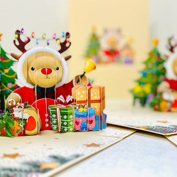 Grumpy Rudolph The Red Nosed Reindeer Origami Pop Cards 3D Pop Up Greeting Card Merry Christmas Thank You Handmade Best Wishes Blank Card Gift Happy Holidays Celebrate the Special Day Moment with Family and Friends