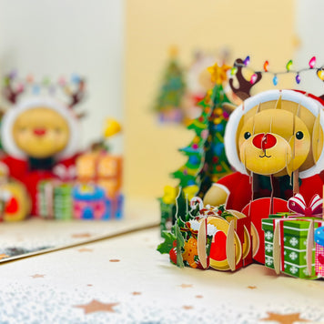 Grumpy Rudolph The Red Nosed Reindeer Origami Pop Cards 3D Pop Up Greeting Card Merry Christmas Thank You Handmade Best Wishes Blank Card Gift Happy Holidays Celebrate the Special Day Moment with Family and Friends
