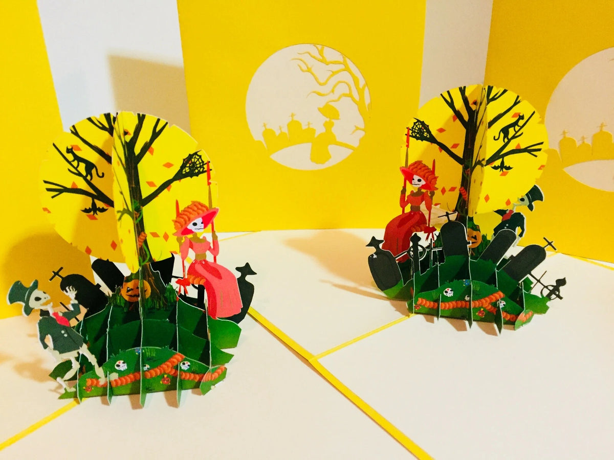 Halloween Party in Cemetery Origami Pop Cards 3D Pop Up Greeting Card Happy Halloween Thank You Handmade Celebrate the Special Day Best Wishes Blank Card Fun Party Cheer Gift Happy Holidays