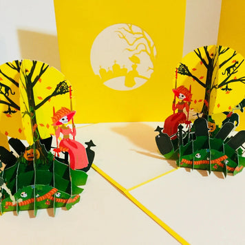 Halloween Party in Cemetery Origami Pop Cards 3D Pop Up Greeting Card Happy Halloween Thank You Handmade Celebrate the Special Day Best Wishes Blank Card Fun Party Cheer Gift Happy Holidays