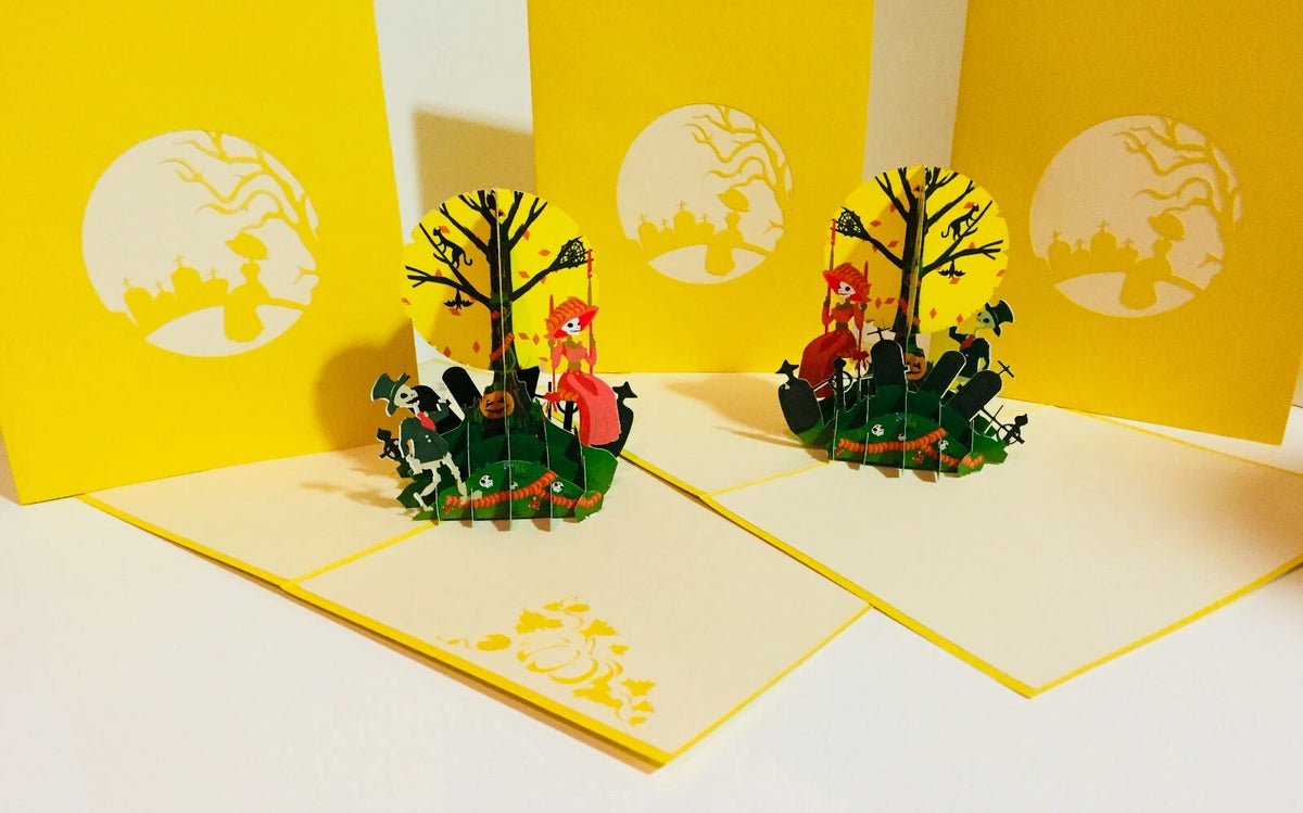 Halloween Party in Cemetery Origami Pop Cards 3D Pop Up Greeting Card Happy Halloween Thank You Handmade Celebrate the Special Day Best Wishes Blank Card Fun Party Cheer Gift Happy Holidays