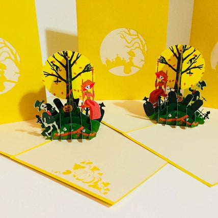 Halloween Party in Cemetery Origami Pop Cards 3D Pop Up Greeting Card Happy Halloween Thank You Handmade Celebrate the Special Day Best Wishes Blank Card Fun Party Cheer Gift Happy Holidays