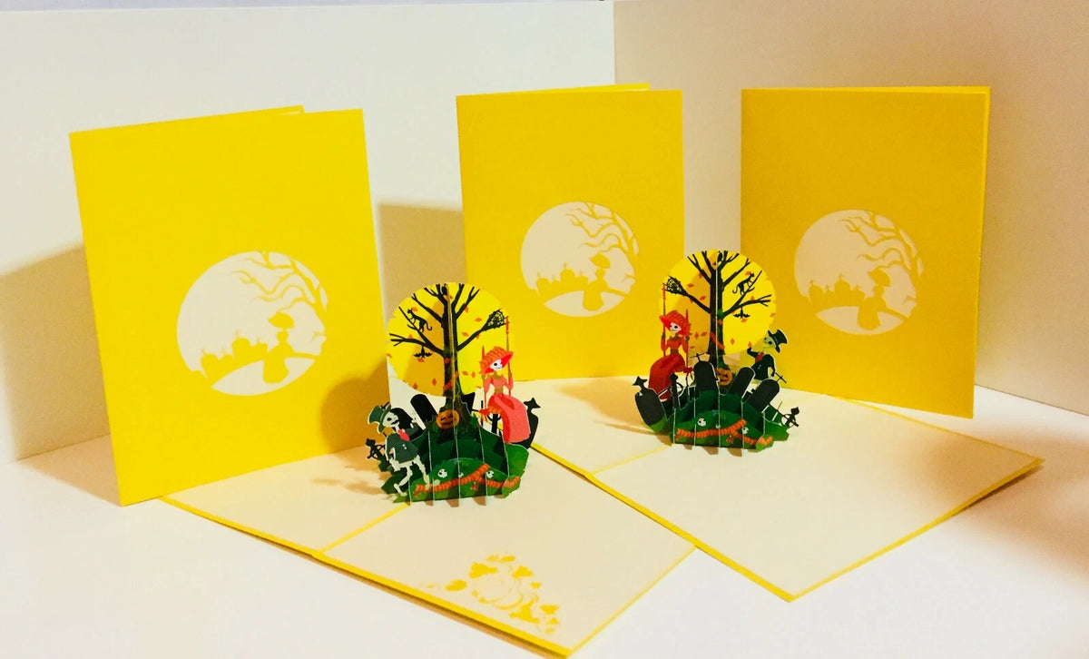 Halloween Party in Cemetery Origami Pop Cards 3D Pop Up Greeting Card Happy Halloween Thank You Handmade Celebrate the Special Day Best Wishes Blank Card Fun Party Cheer Gift Happy Holidays