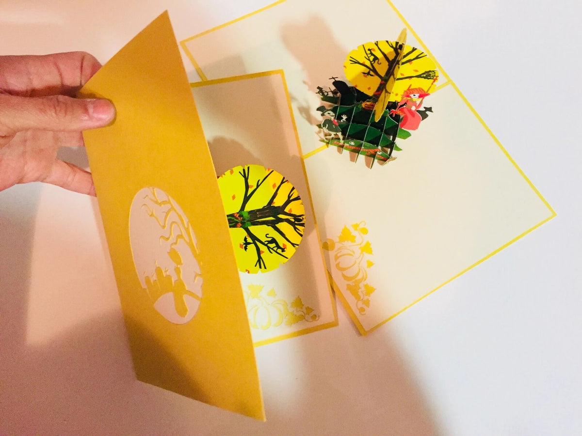 Halloween Party in Cemetery Origami Pop Cards 3D Pop Up Greeting Card Happy Halloween Thank You Handmade Celebrate the Special Day Best Wishes Blank Card Fun Party Cheer Gift Happy Holidays