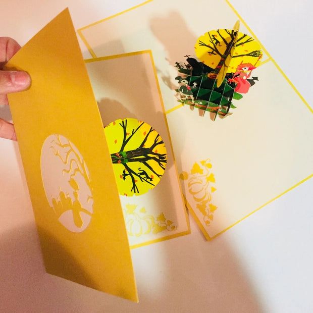 Halloween Party in Cemetery Origami Pop Cards 3D Pop Up Greeting Card Happy Halloween Thank You Handmade Celebrate the Special Day Best Wishes Blank Card Fun Party Cheer Gift Happy Holidays