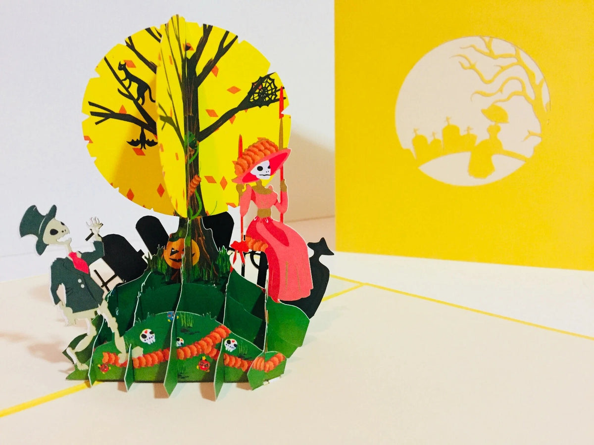 Halloween Party in Cemetery Origami Pop Cards 3D Pop Up Greeting Card Happy Halloween Thank You Handmade Celebrate the Special Day Best Wishes Blank Card Fun Party Cheer Gift Happy Holidays