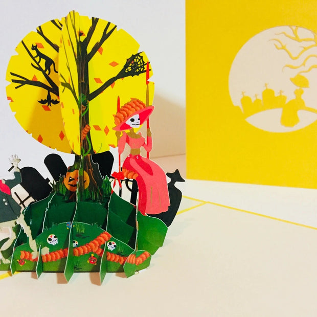 Halloween Party in Cemetery Origami Pop Cards 3D Pop Up Greeting Card Happy Halloween Thank You Handmade Celebrate the Special Day Best Wishes Blank Card Fun Party Cheer Gift Happy Holidays