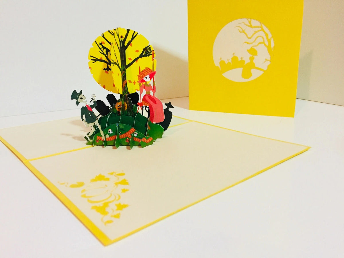 Halloween Party in Cemetery Origami Pop Cards 3D Pop Up Greeting Card Happy Halloween Thank You Handmade Celebrate the Special Day Best Wishes Blank Card Fun Party Cheer Gift Happy Holidays