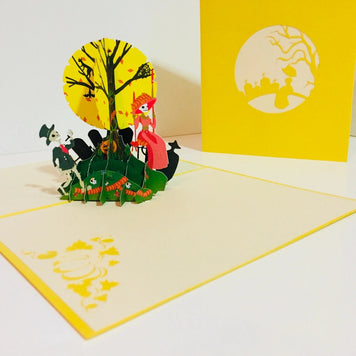Halloween Party in Cemetery Origami Pop Cards 3D Pop Up Greeting Card Happy Halloween Thank You Handmade Celebrate the Special Day Best Wishes Blank Card Fun Party Cheer Gift Happy Holidays