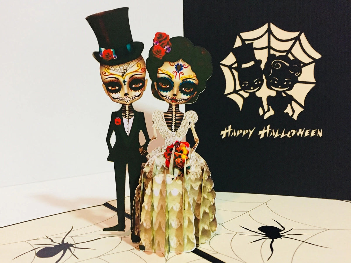 Halloween Super Cute Couple Spiders Origami Pop Cards 3D Pop Up Greeting Card Happy Halloween Best Wishes Blank Card Fun Party Cheer Gift Happy Holidays Thank You Handmade Celebrate the Special Day