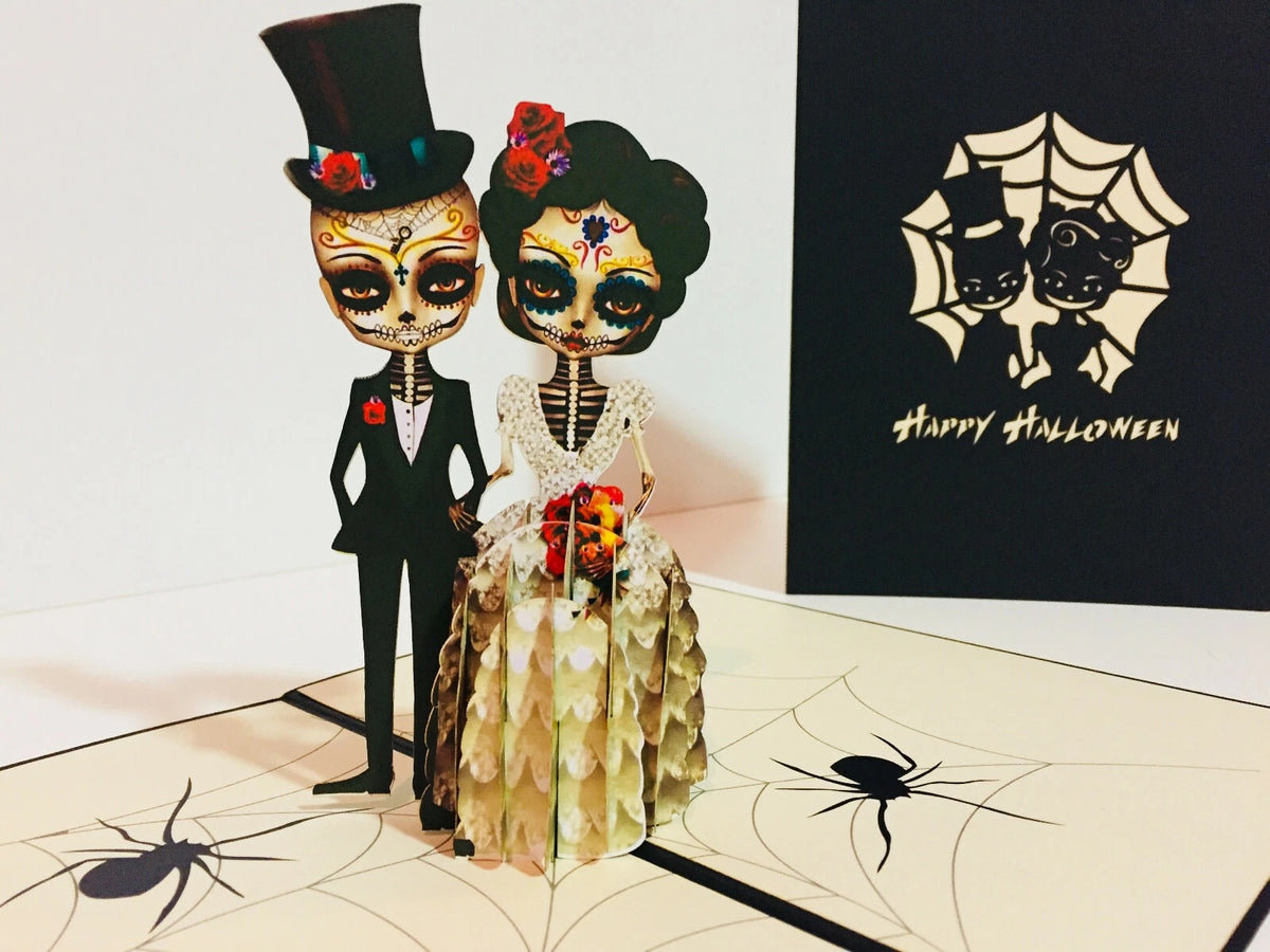 Halloween Super Cute Couple Spiders Origami Pop Cards 3D Pop Up Greeting Card Happy Halloween Best Wishes Blank Card Fun Party Cheer Gift Happy Holidays Thank You Handmade Celebrate the Special Day
