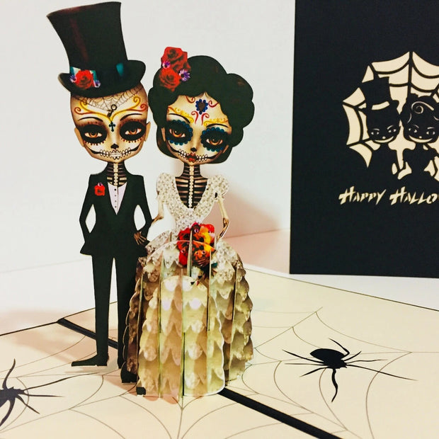 Halloween Super Cute Couple Spiders Origami Pop Cards 3D Pop Up Greeting Card Happy Halloween Best Wishes Blank Card Fun Party Cheer Gift Happy Holidays Thank You Handmade Celebrate the Special Day
