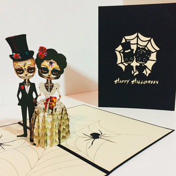 Halloween Super Cute Couple Spiders Origami Pop Cards 3D Pop Up Greeting Card Happy Halloween Best Wishes Blank Card Fun Party Cheer Gift Happy Holidays Thank You Handmade Celebrate the Special Day