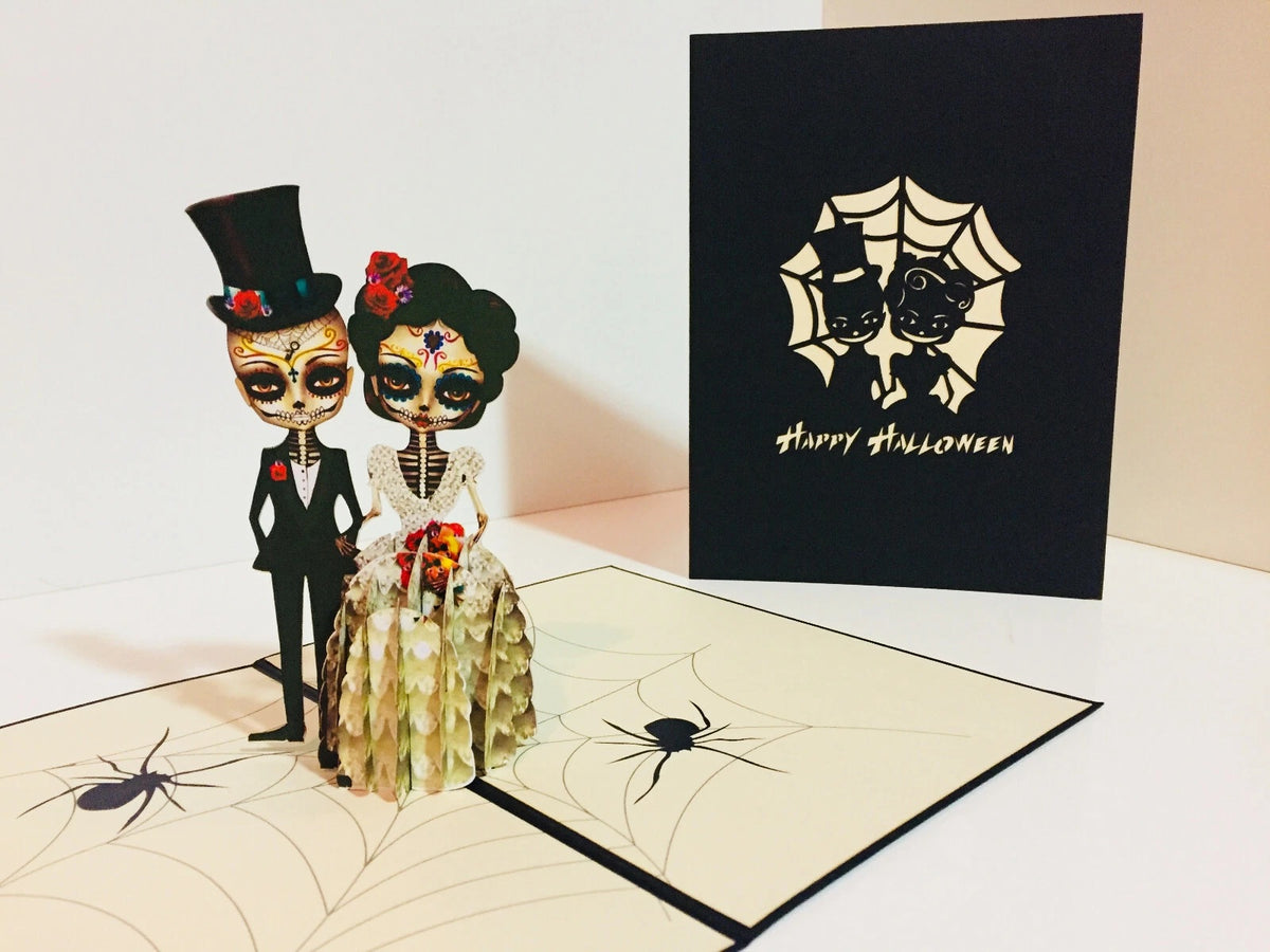 Halloween Super Cute Couple Spiders Origami Pop Cards 3D Pop Up Greeting Card Happy Halloween Best Wishes Blank Card Fun Party Cheer Gift Happy Holidays Thank You Handmade Celebrate the Special Day