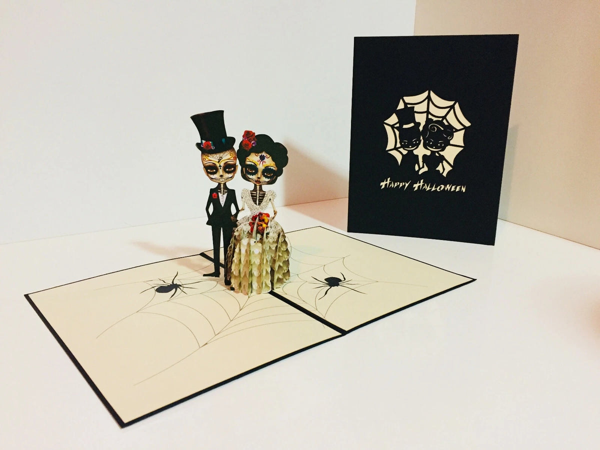 Halloween Super Cute Couple Spiders Origami Pop Cards 3D Pop Up Greeting Card Happy Halloween Best Wishes Blank Card Fun Party Cheer Gift Happy Holidays Thank You Handmade Celebrate the Special Day