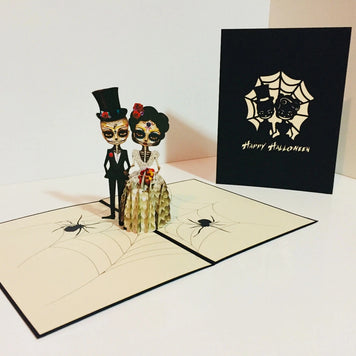 Halloween Super Cute Couple Spiders Origami Pop Cards 3D Pop Up Greeting Card Happy Halloween Best Wishes Blank Card Fun Party Cheer Gift Happy Holidays Thank You Handmade Celebrate the Special Day