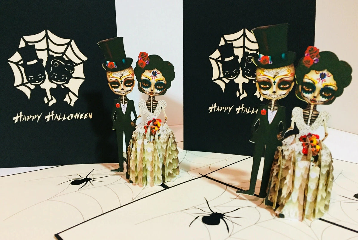 Halloween Super Cute Couple Spiders Origami Pop Cards 3D Pop Up Greeting Card Happy Halloween Best Wishes Blank Card Fun Party Cheer Gift Happy Holidays Thank You Handmade Celebrate the Special Day