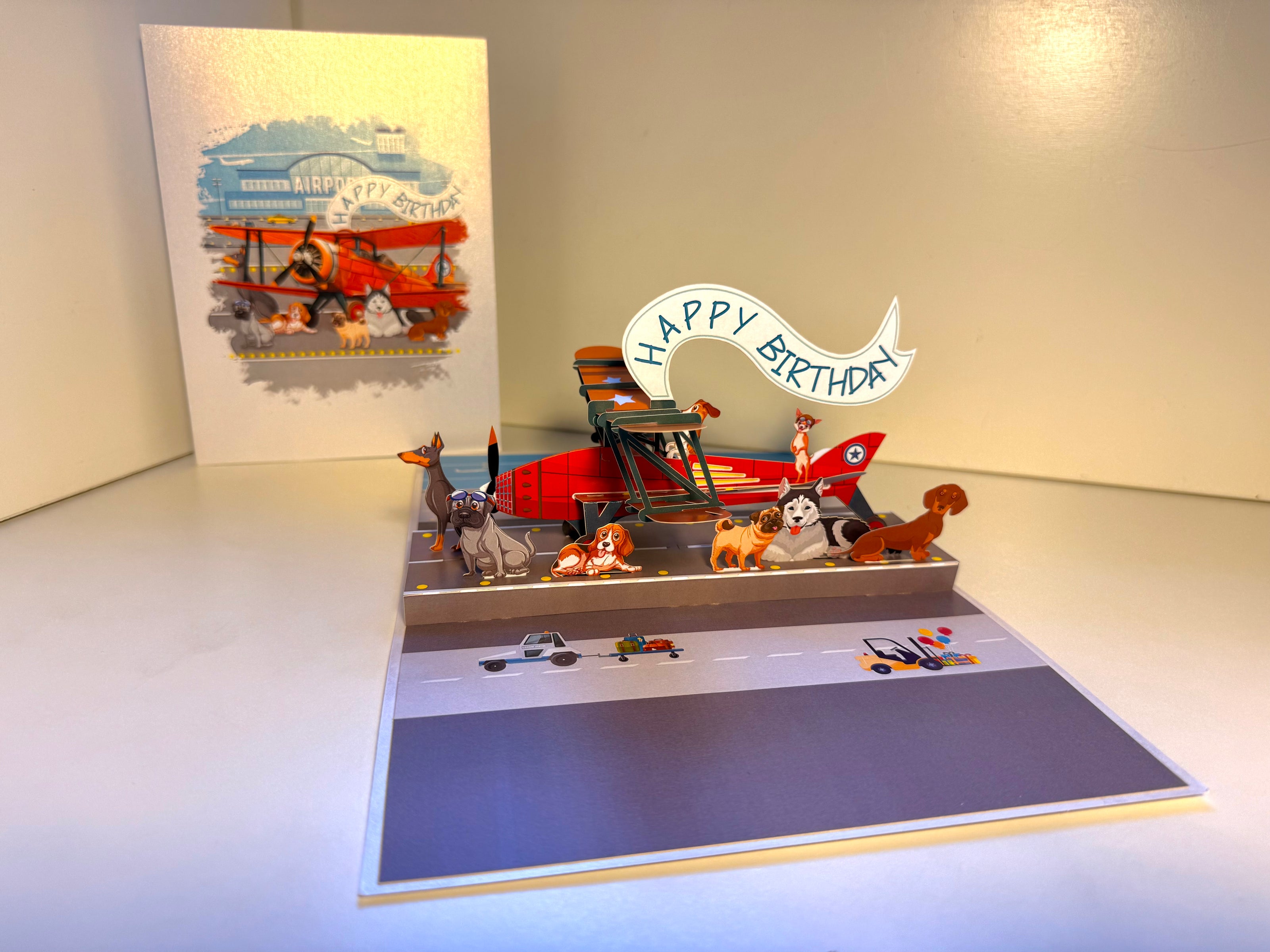 Happy Birthday Antique Aircraft & Dogs Origami Pop Cards 3D Pop Up Greeting Card Thank You Handmade Gift Thinking of You Blank Card for Happy Birthday Occasion Australiana Celebrate the Beauty and Happiness During Special Day Best Wishes Gift