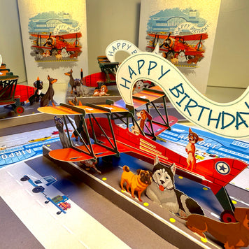 Happy Birthday Antique Aircraft & Dogs Origami Pop Cards 3D Pop Up Greeting Card Thank You Handmade Gift Thinking of You Blank Card for Happy Birthday Occasion Australiana Celebrate the Beauty and Happiness During Special Day Best Wishes Gift