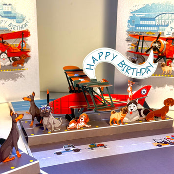Happy Birthday Antique Aircraft & Dogs Origami Pop Cards 3D Pop Up Greeting Card Thank You Handmade Gift Thinking of You Blank Card for Happy Birthday Occasion Australiana Celebrate the Beauty and Happiness During Special Day Best Wishes Gift