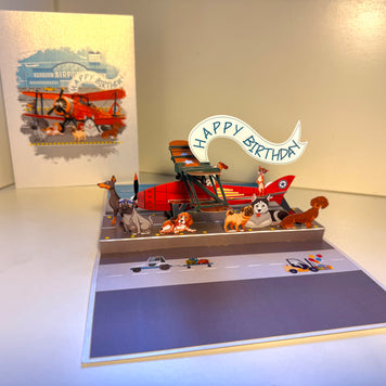 Happy Birthday Antique Aircraft & Dogs Origami Pop Cards 3D Pop Up Greeting Card Thank You Handmade Gift Thinking of You Blank Card for Happy Birthday Occasion Australiana Celebrate the Beauty and Happiness During Special Day Best Wishes Gift
