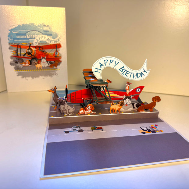 Happy Birthday Antique Aircraft & Dogs Origami Pop Cards 3D Pop Up Greeting Card Thank You Handmade Gift Thinking of You Blank Card for Happy Birthday Occasion Australiana Celebrate the Beauty and Happiness During Special Day Best Wishes Gift