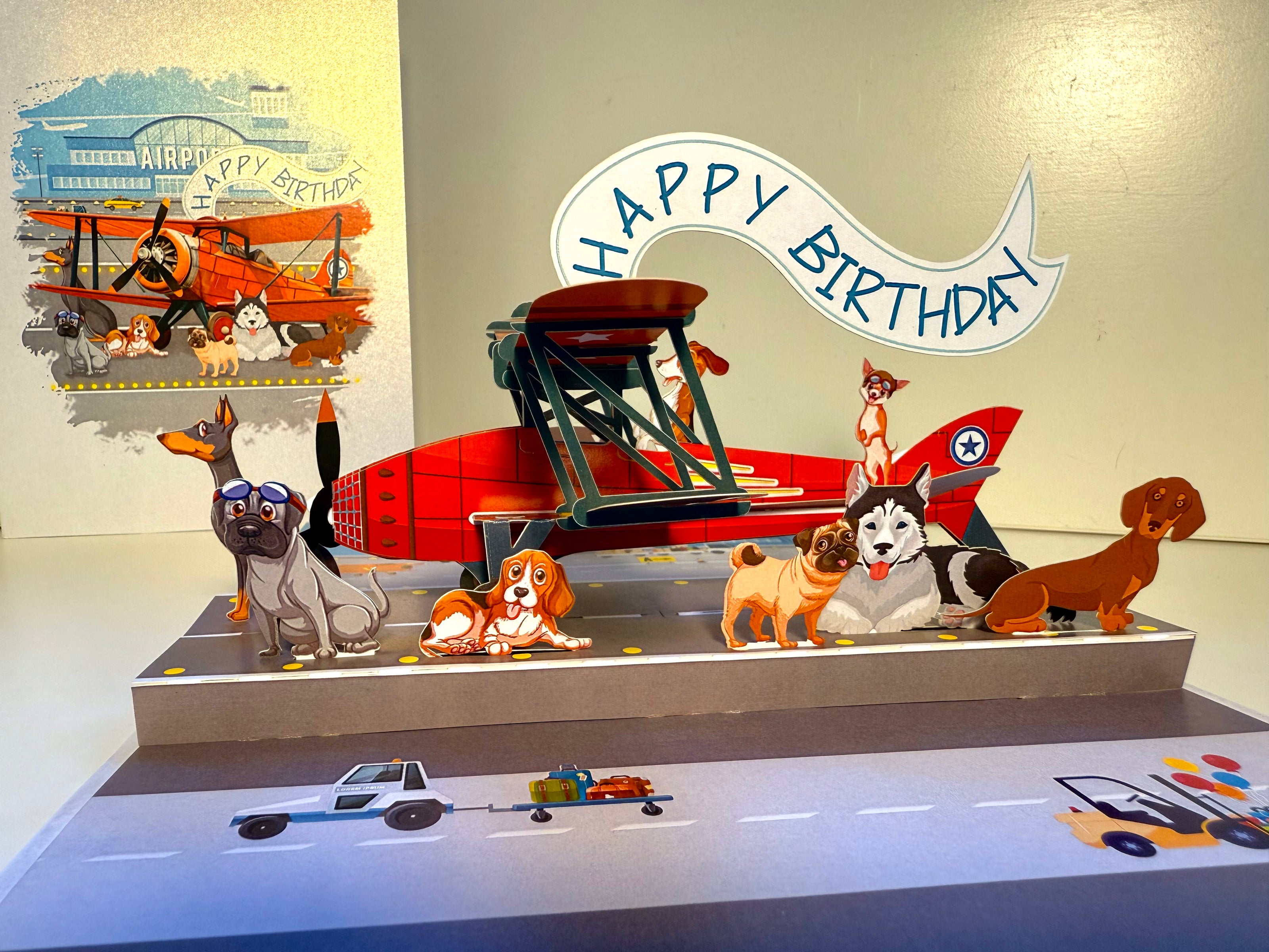 Happy Birthday Antique Aircraft & Dogs Origami Pop Cards 3D Pop Up Greeting Card Thank You Handmade Gift Thinking of You Blank Card for Happy Birthday Occasion Australiana Celebrate the Beauty and Happiness During Special Day Best Wishes Gift