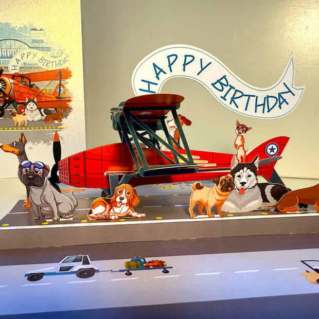 Happy Birthday Antique Aircraft & Dogs Origami Pop Cards 3D Pop Up Greeting Card Thank You Handmade Gift Thinking of You Blank Card for Happy Birthday Occasion Australiana Celebrate the Beauty and Happiness During Special Day Best Wishes Gift