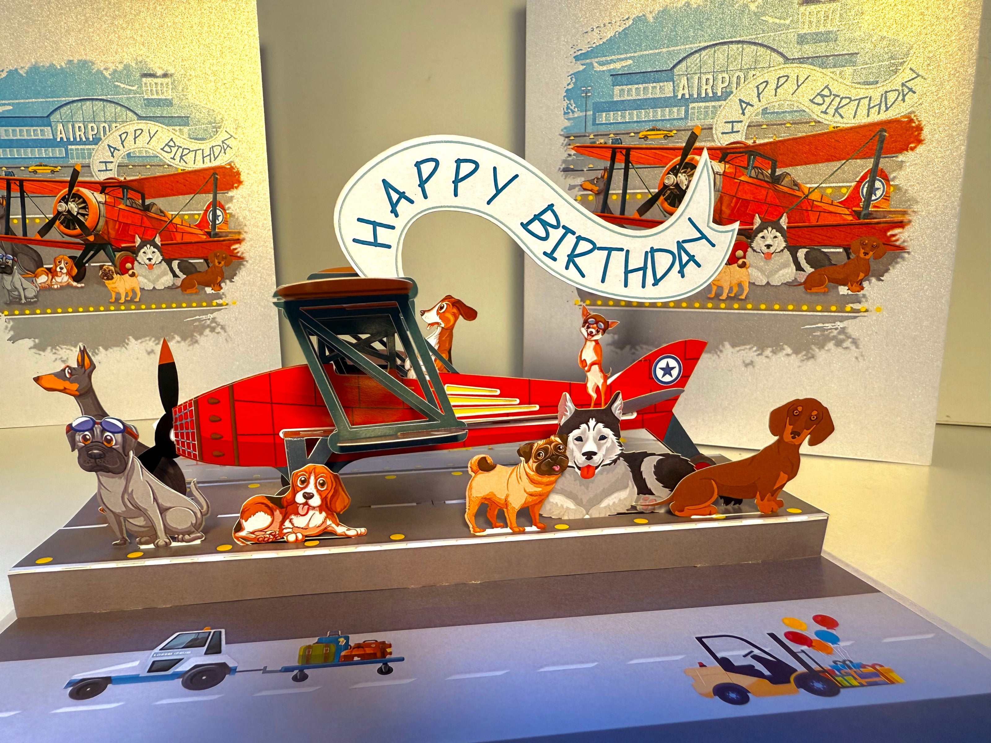 Happy Birthday Antique Aircraft & Dogs Origami Pop Cards 3D Pop Up Greeting Card Thank You Handmade Gift Thinking of You Blank Card for Happy Birthday Occasion Australiana Celebrate the Beauty and Happiness During Special Day Best Wishes Gift