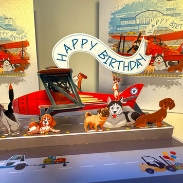 Happy Birthday Antique Aircraft & Dogs Origami Pop Cards 3D Pop Up Greeting Card Thank You Handmade Gift Thinking of You Blank Card for Happy Birthday Occasion Australiana Celebrate the Beauty and Happiness During Special Day Best Wishes Gift
