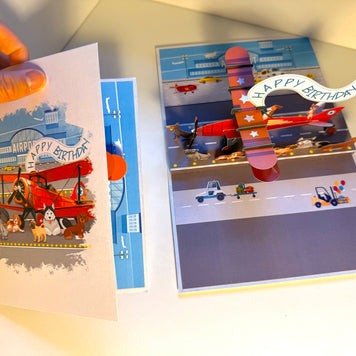 Happy Birthday Antique Aircraft & Dogs Origami Pop Cards 3D Pop Up Greeting Card Thank You Handmade Gift Thinking of You Blank Card for Happy Birthday Occasion Australiana Celebrate the Beauty and Happiness During Special Day Best Wishes Gift