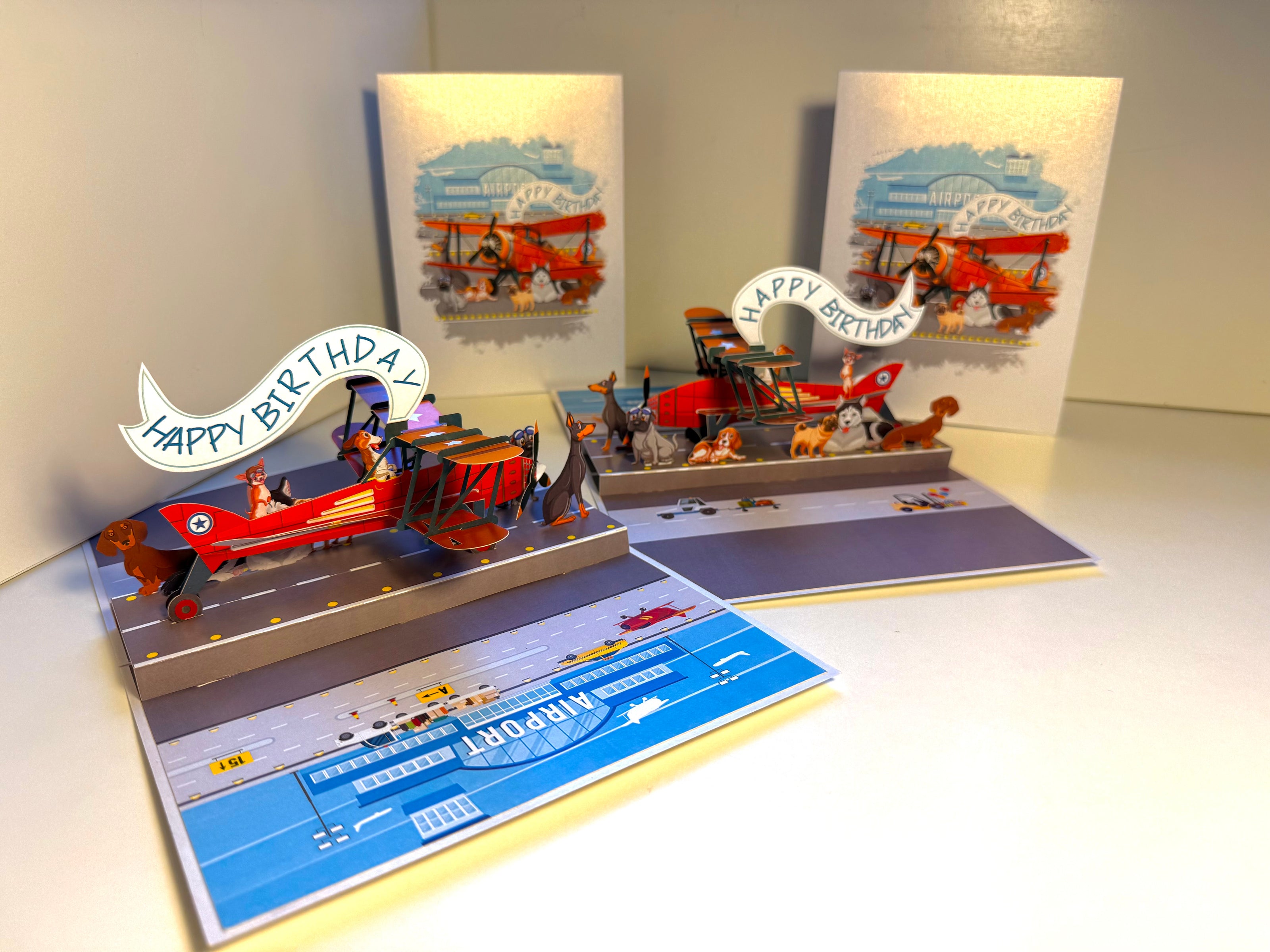 Happy Birthday Antique Aircraft & Dogs Origami Pop Cards 3D Pop Up Greeting Card Thank You Handmade Gift Thinking of You Blank Card for Happy Birthday Occasion Australiana Celebrate the Beauty and Happiness During Special Day Best Wishes Gift