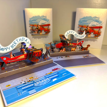Happy Birthday Antique Aircraft & Dogs Origami Pop Cards 3D Pop Up Greeting Card Thank You Handmade Gift Thinking of You Blank Card for Happy Birthday Occasion Australiana Celebrate the Beauty and Happiness During Special Day Best Wishes Gift
