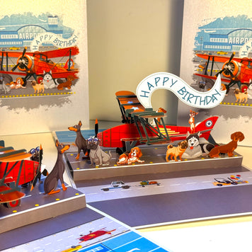 Happy Birthday Antique Aircraft & Dogs Origami Pop Cards 3D Pop Up Greeting Card Thank You Handmade Gift Thinking of You Blank Card for Happy Birthday Occasion Australiana Celebrate the Beauty and Happiness During Special Day Best Wishes Gift