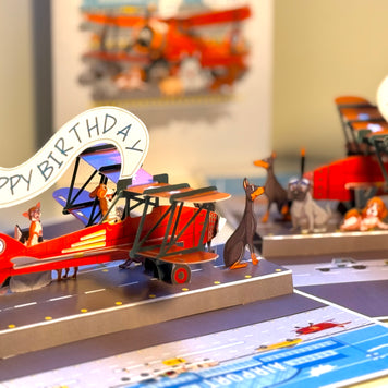 Happy Birthday Antique Aircraft & Dogs Origami Pop Cards 3D Pop Up Greeting Card Thank You Handmade Gift Thinking of You Blank Card for Happy Birthday Occasion Australiana Celebrate the Beauty and Happiness During Special Day Best Wishes Gift