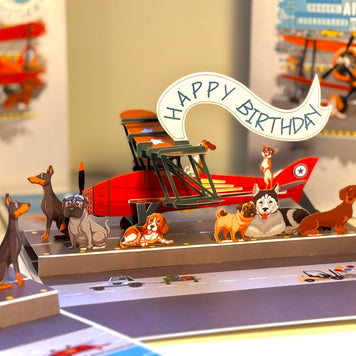Happy Birthday Antique Aircraft & Dogs Origami Pop Cards 3D Pop Up Greeting Card Thank You Handmade Gift Thinking of You Blank Card for Happy Birthday Occasion Australiana Celebrate the Beauty and Happiness During Special Day Best Wishes Gift