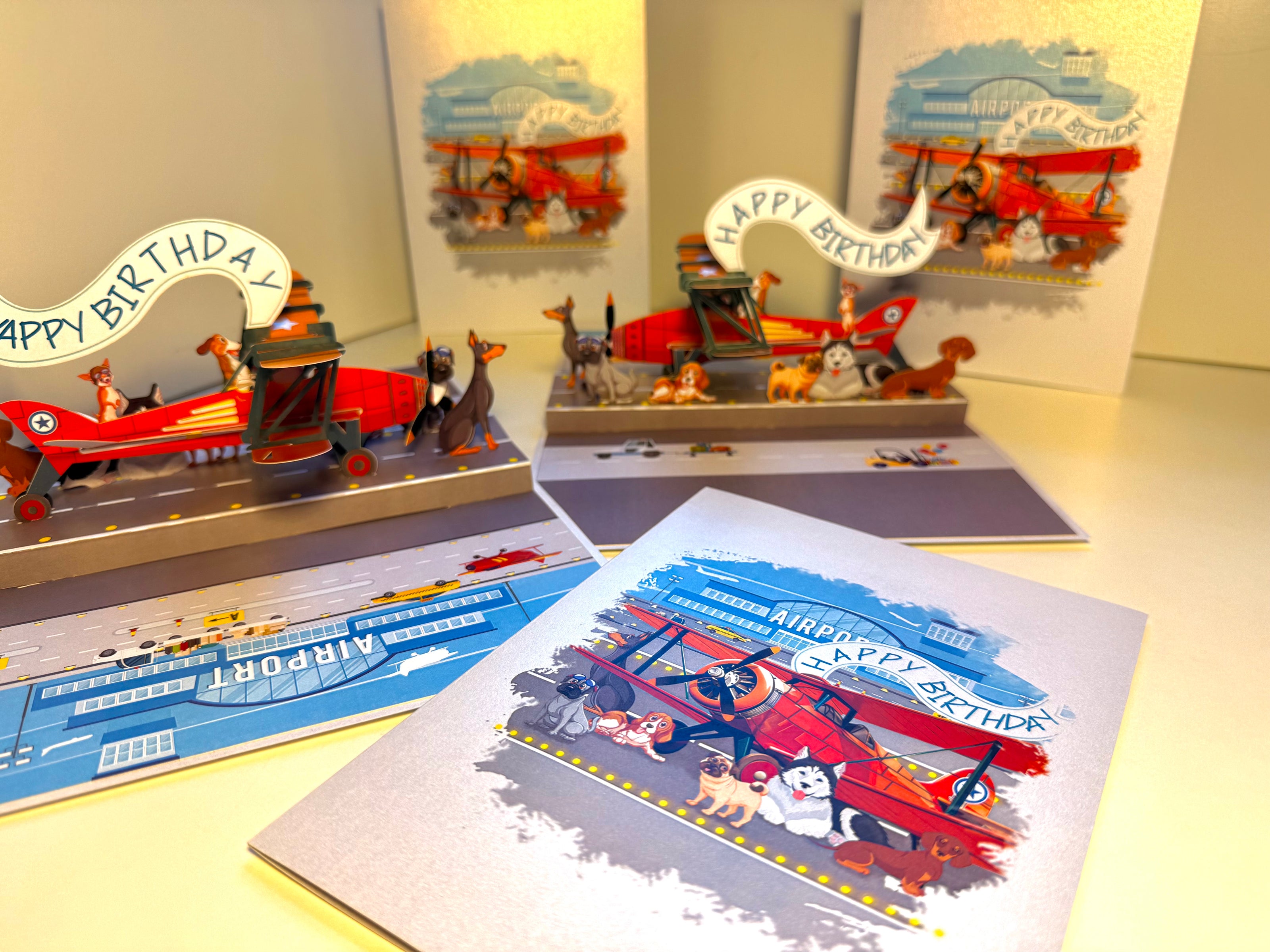 Happy Birthday Antique Aircraft & Dogs Origami Pop Cards 3D Pop Up Greeting Card Thank You Handmade Gift Thinking of You Blank Card for Happy Birthday Occasion Australiana Celebrate the Beauty and Happiness During Special Day Best Wishes Gift