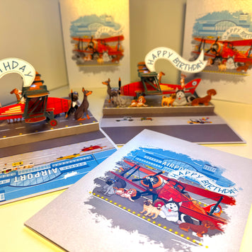 Happy Birthday Antique Aircraft & Dogs Origami Pop Cards 3D Pop Up Greeting Card Thank You Handmade Gift Thinking of You Blank Card for Happy Birthday Occasion Australiana Celebrate the Beauty and Happiness During Special Day Best Wishes Gift
