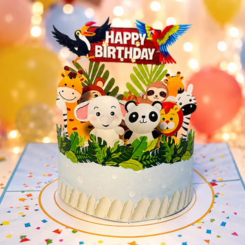 Happy Birthday Cake Safari Baby Jungle Party Origami Pop Cards 3D Pop Up Greeting Card Thank You Handmade Gift Thinking of You Happy Birthday Occasion Australiana Celebrate the Beauty and Happiness During Special Day Best Wishes Gift