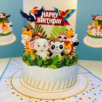 Happy Birthday Cake Safari Baby Jungle Party Origami Pop Cards 3D Pop Up Greeting Card Thank You Handmade Gift Thinking of You Happy Birthday Occasion Australiana Celebrate the Beauty and Happiness During Special Day Best Wishes Gift