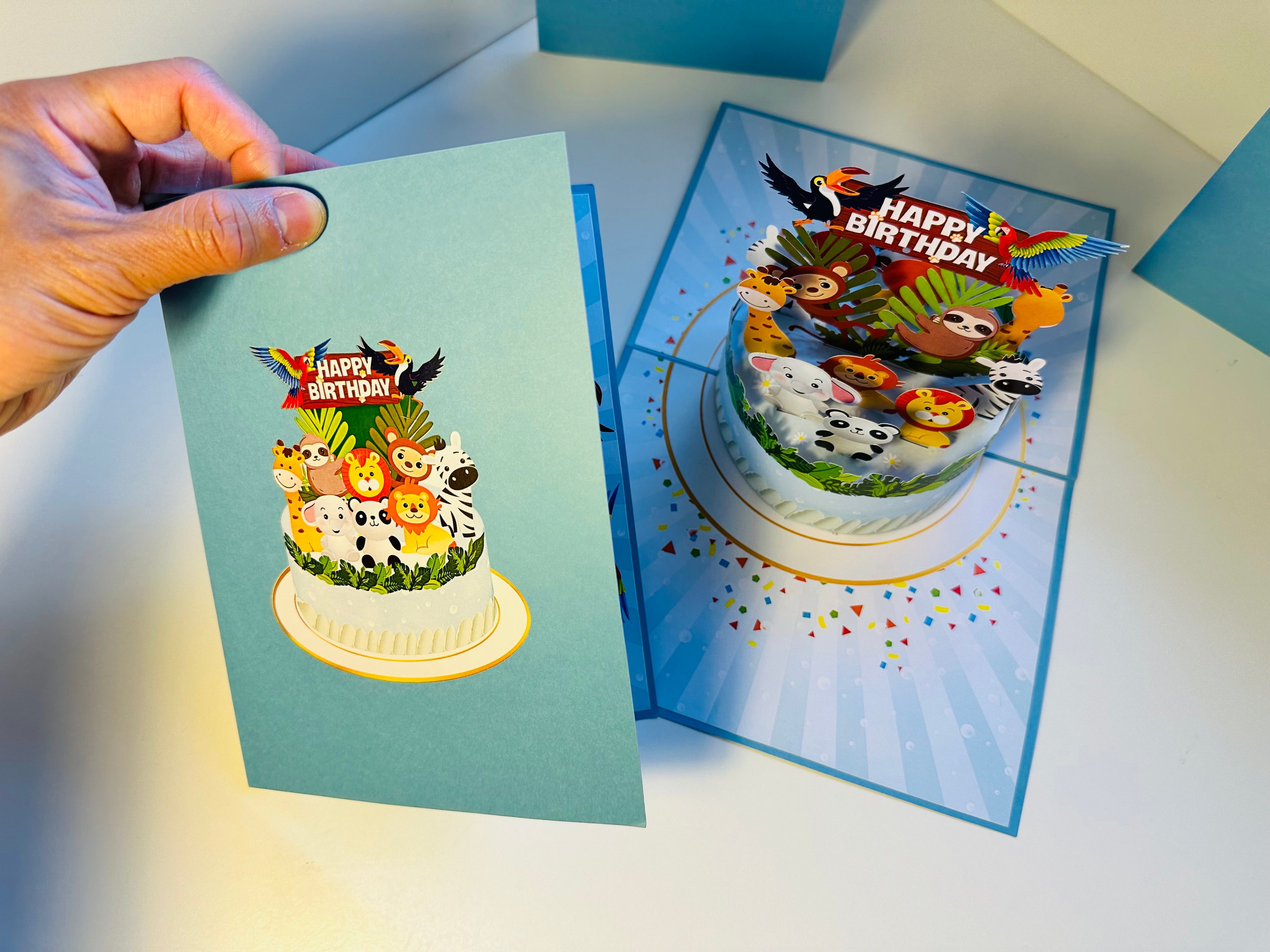 Happy Birthday Cake Safari Baby Jungle Party Origami Pop Cards 3D Pop Up Greeting Card Thank You Handmade Gift Thinking of You Happy Birthday Occasion Australiana Celebrate the Beauty and Happiness During Special Day Best Wishes Gift