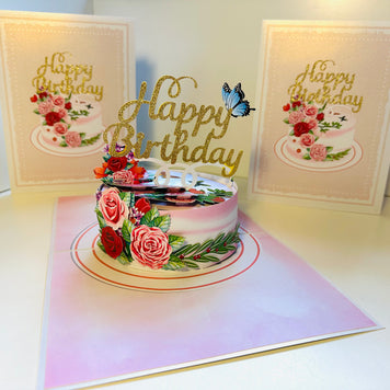 Happy Birthday Cake with Blue Butterflies Origami Pop Cards 3D Pop Up Greeting Card Thank You Handmade Gift Thinking of You Happy Birthday Occasion Australiana Celebrate the Beauty and Happiness During Special Day Best Wishes Gift