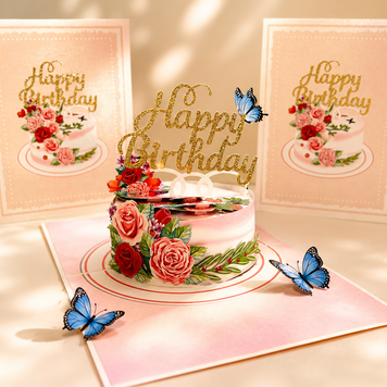 Happy Birthday Cake with Blue Butterflies Origami Pop Cards 3D Pop Up Greeting Card Thank You Handmade Gift Thinking of You Happy Birthday Occasion Australiana Celebrate the Beauty and Happiness During Special Day Best Wishes Gift