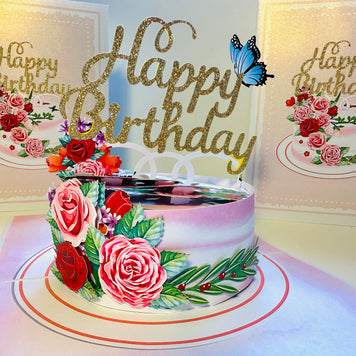 Happy Birthday Cake with Blue Butterflies Origami Pop Cards 3D Pop Up Greeting Card Thank You Handmade Gift Thinking of You Happy Birthday Occasion Australiana Celebrate the Beauty and Happiness During Special Day Best Wishes Gift