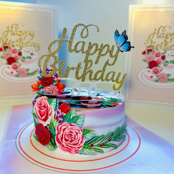 Happy Birthday Cake with Blue Butterflies Origami Pop Cards 3D Pop Up Greeting Card Thank You Handmade Gift Thinking of You Happy Birthday Occasion Australiana Celebrate the Beauty and Happiness During Special Day Best Wishes Gift