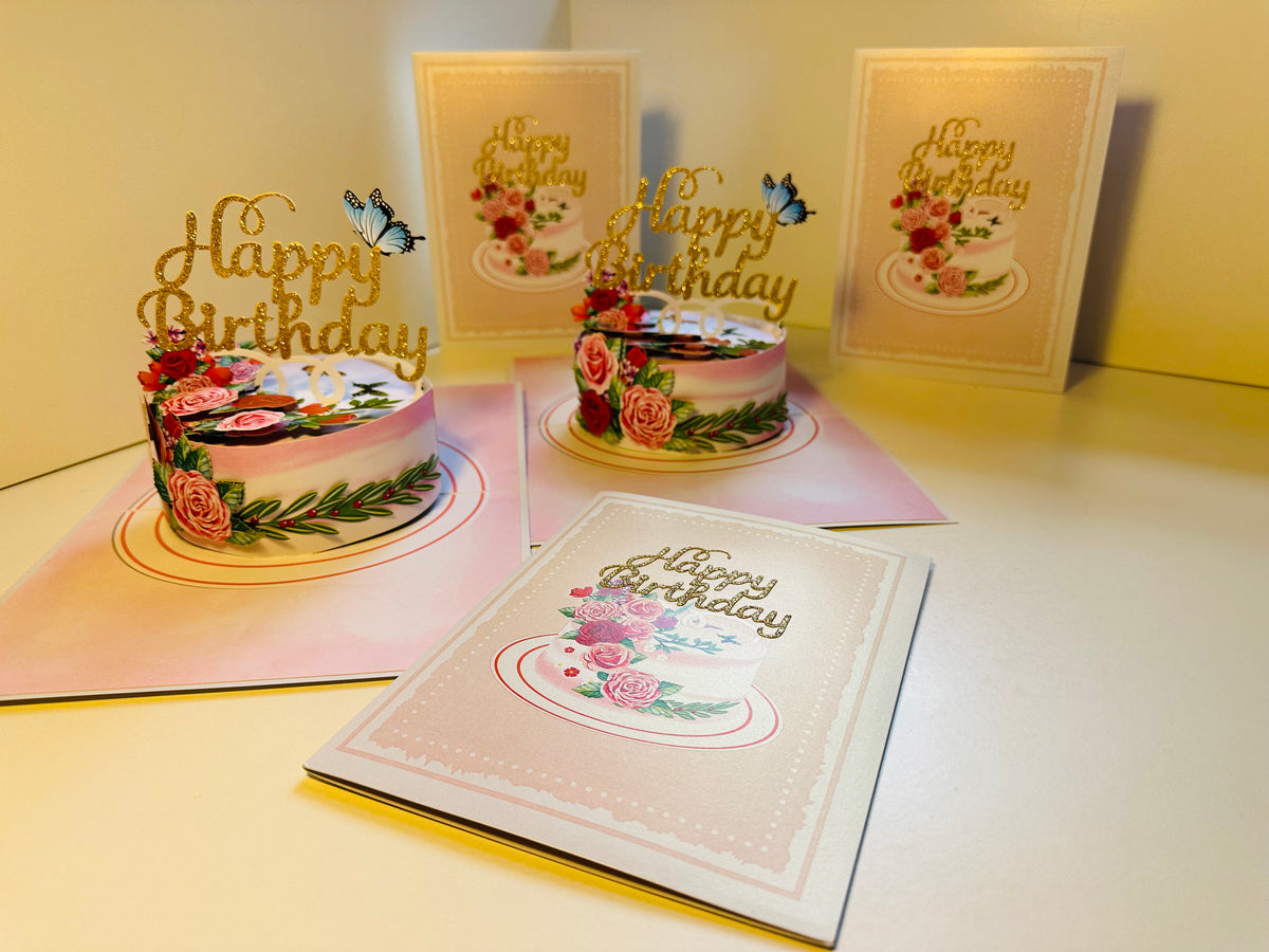 Happy Birthday Cake with Blue Butterflies Origami Pop Cards 3D Pop Up Greeting Card Thank You Handmade Gift Thinking of You Happy Birthday Occasion Australiana Celebrate the Beauty and Happiness During Special Day Best Wishes Gift