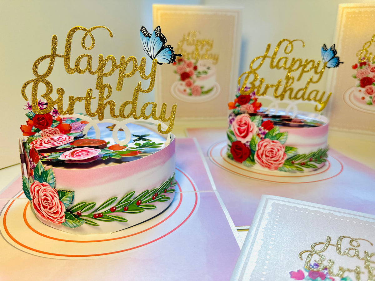 Happy Birthday Cake with Blue Butterflies Origami Pop Cards 3D Pop Up Greeting Card Thank You Handmade Gift Thinking of You Happy Birthday Occasion Australiana Celebrate the Beauty and Happiness During Special Day Best Wishes Gift