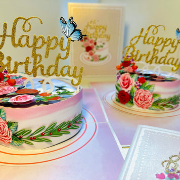Happy Birthday Cake with Blue Butterflies Origami Pop Cards 3D Pop Up Greeting Card Thank You Handmade Gift Thinking of You Happy Birthday Occasion Australiana Celebrate the Beauty and Happiness During Special Day Best Wishes Gift
