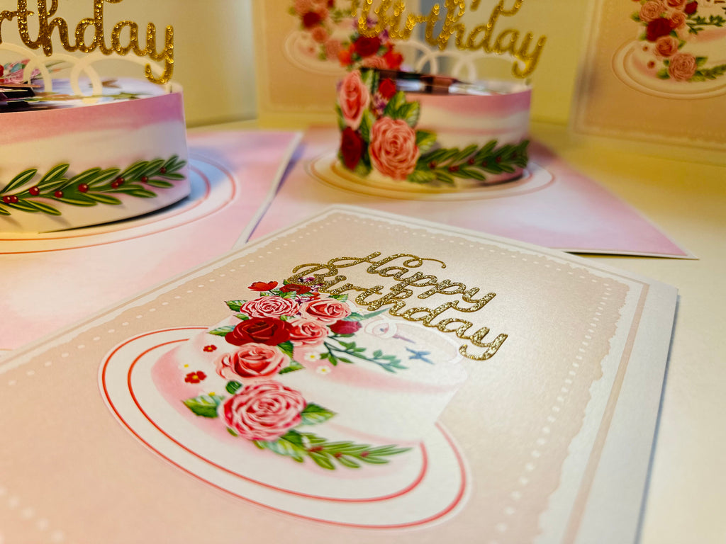 Happy Birthday Cake with Blue Butterflies Origami Pop Cards 3D Pop Up Greeting Card Thank You Handmade Gift Thinking of You Happy Birthday Occasion Australiana Celebrate the Beauty and Happiness During Special Day Best Wishes Gift