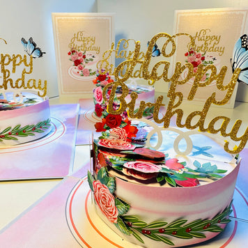 Happy Birthday Cake with Blue Butterflies Origami Pop Cards 3D Pop Up Greeting Card Thank You Handmade Gift Thinking of You Happy Birthday Occasion Australiana Celebrate the Beauty and Happiness During Special Day Best Wishes Gift